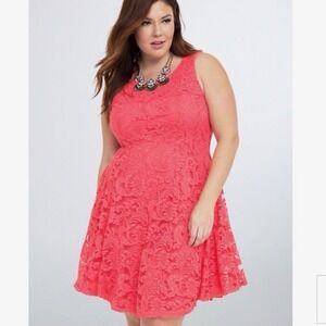 Torrid Coral Lace Hi Low Sleeveless Flare Dress Size 16